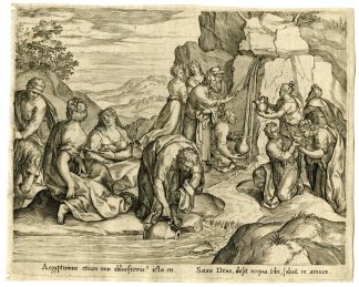 Antique Master Print-MOSES-WATER-FROM-ROCK-Anonymous-c.1585