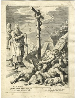 Antique Master Print-MOSES-BRAZEN-SERPENT-PLAGUE-ISRAELITES-van Panderen-de Jode-c.1590-1637