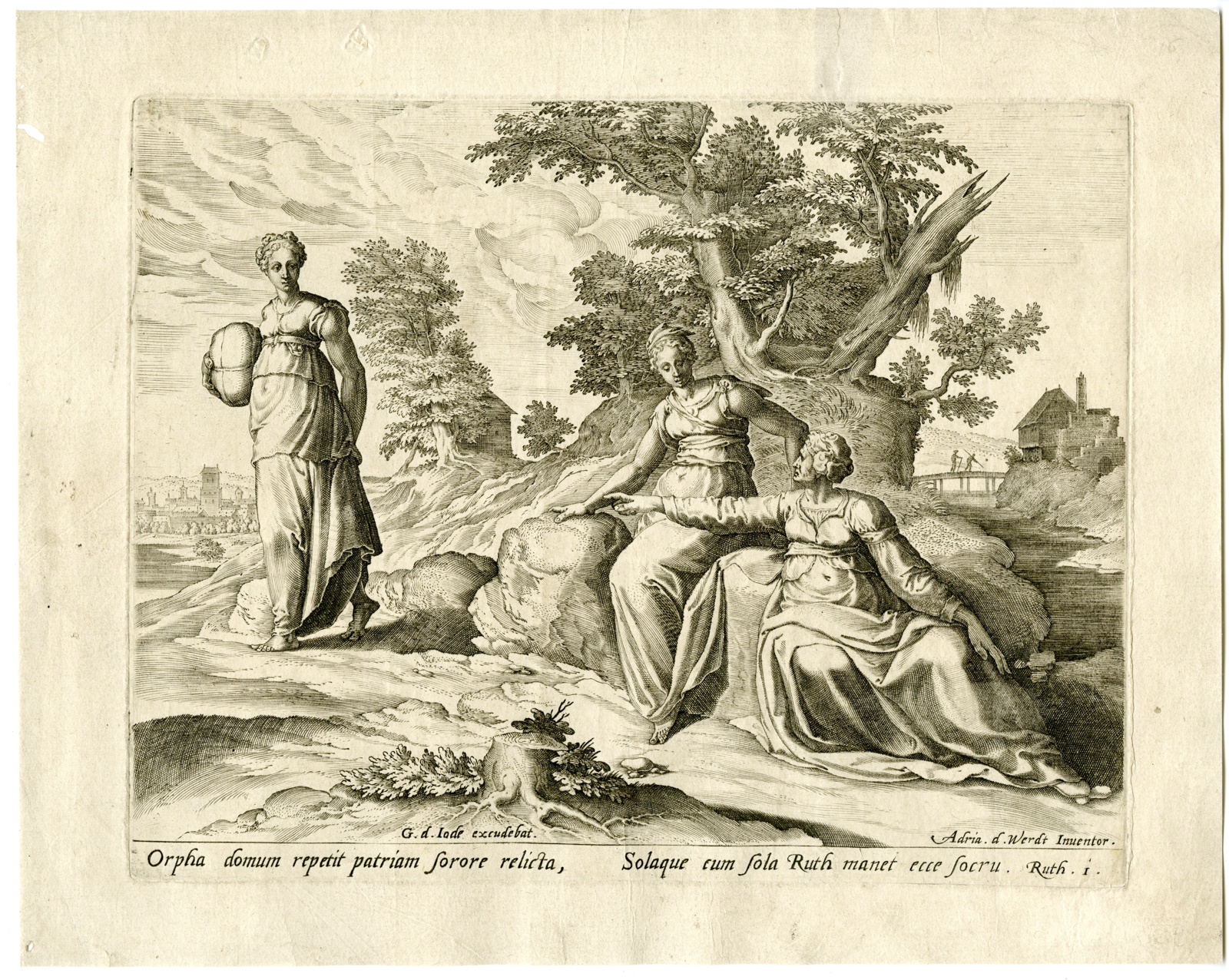 , Antique Master Print-RUTH-ORPAH-NAOMI-SEPARATION-Galle-de Weerdt-c.1557-1591, Pictura Antique Prints