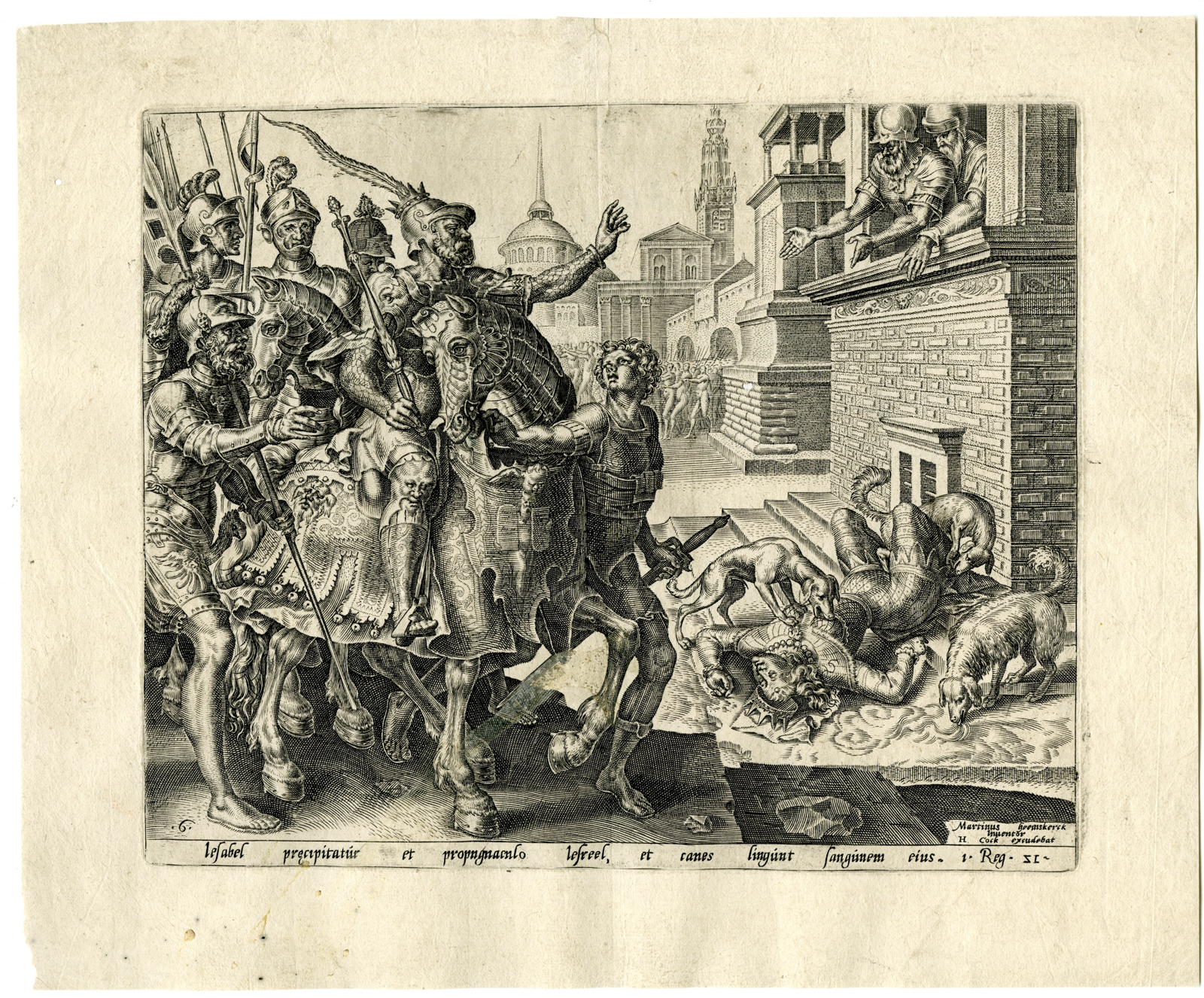 , Antique Master Print-JEZEBEL-DEATH-HORSE-JEHU-BIBLICAL-Galle-Heemskerck-c.1561, Pictura Antique Prints