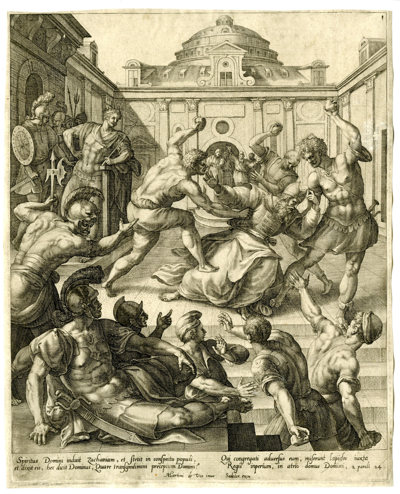 , Antique Master Print-ZECHARIAH-STONING-OLD-TESTAMENT-Sadeler-Vos-c.1581-1582, Pictura Antique Prints