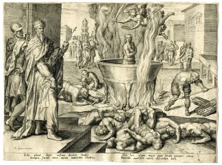 Antique Master Print-MACCABEES-MARTYRDOM-KING ANTIOCHUS-Dufour-1565-1610