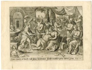 Antique Master Print-PARABLE-PRODIGAL SON-WASTING HIS FORTUNE-Collaert-Broek-1585