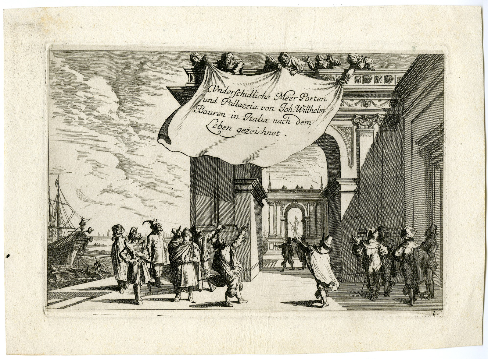, Antique Master Print-MEER-PORTEN-ITALIE-SEAPORTS-1-TITLE-Kuesel-Baur-1670, Pictura Antique Prints