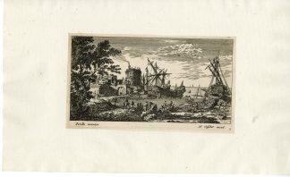 Antique Master Print-PORT-TOWN-GATE-SHIPS-Visscher-Perelle-ca. 1675