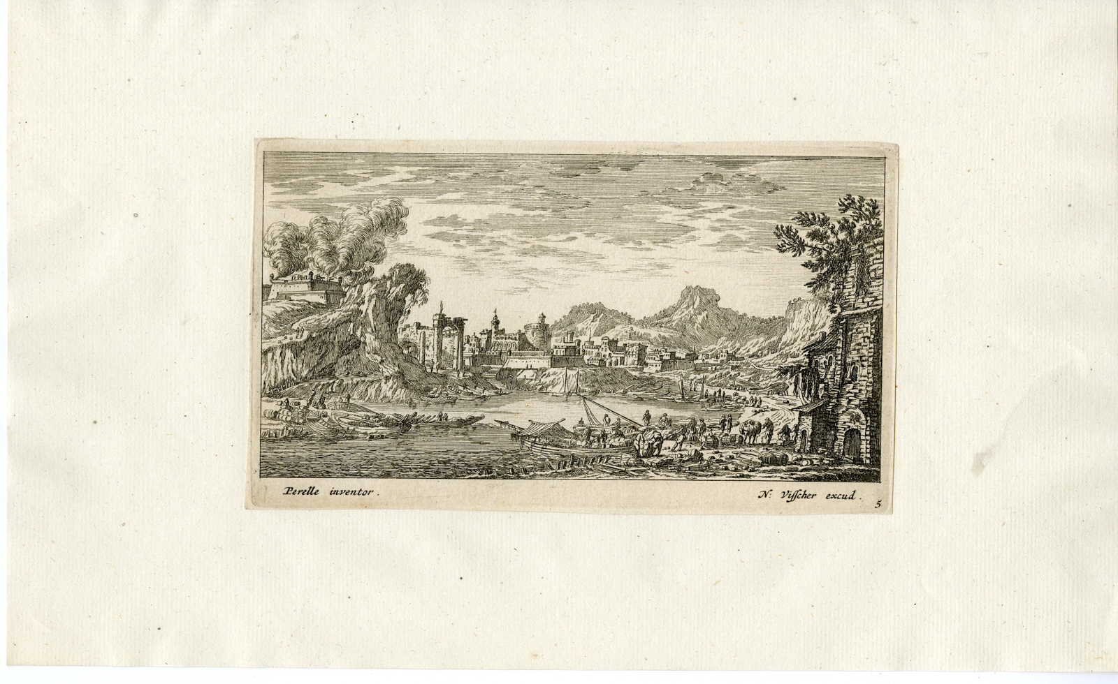 , Antique Master Print-PORT-BEACON-BASTION-HILL-Visscher-Perelle-ca. 1675, Pictura Antique Prints