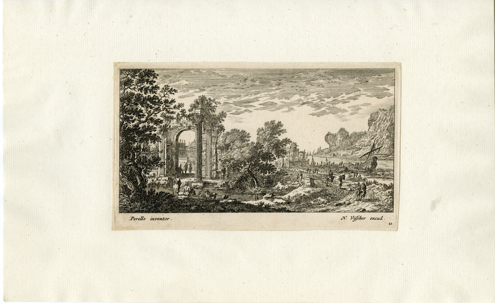 , Antique Master Print-ROMAN-RUINS-PORT-GALLEY-Visscher-Perelle-ca. 1675, Pictura Antique Prints