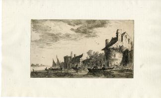 Antique Master Print-RIVER-LANDSCAPE-Visscher-Goyen-after 1653