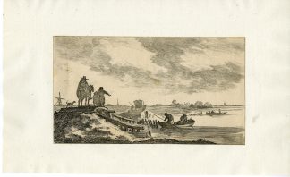 Antique Master Print-TRAVELLERS-BRIDGE-RIVER-Visscher-Goyen-after 1653