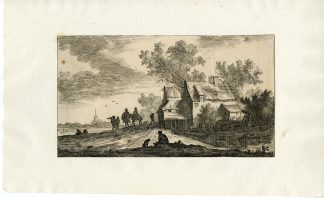 Antique Master Print-RIVER-ROAD-TRAVELLERS-Visscher-Goyen-after 1653