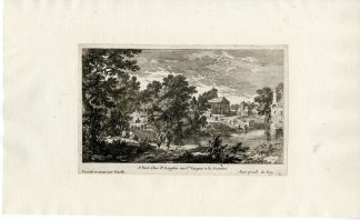 Antique Master Print-FRENCH-RIVER-LANDSCAPE-VILLAGE-CHURCH-Perelle-ca. 1650-1670