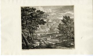 Antique Master Print-CLASSICAL-LANDSCAPE-CITY-FIGURES-BOAT-Perelle-ca. 1650-1670