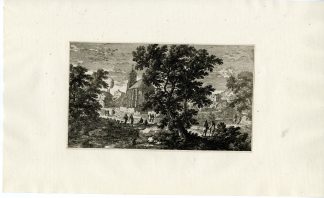 Antique Master Print-LANDSCAPE-VILLAGE-CHURCH-Perelle-ca. 1650-1670