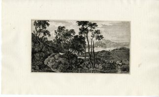 Antique Master Print-LANDSCAPE-PASTORAL-CATTLE-HILLS-Perelle-ca. 1650-1670