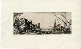 Antique Master Print-THE SMALL PORT-HARBOR-RUINS-SHIPS-Callot-ca.1650