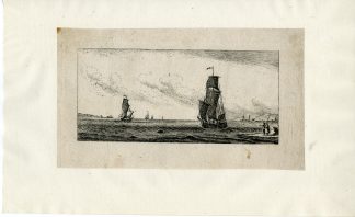 Antique Master Print-SAILING-SHIPS-COASTAL-VIEW-Anonymous-17th c.