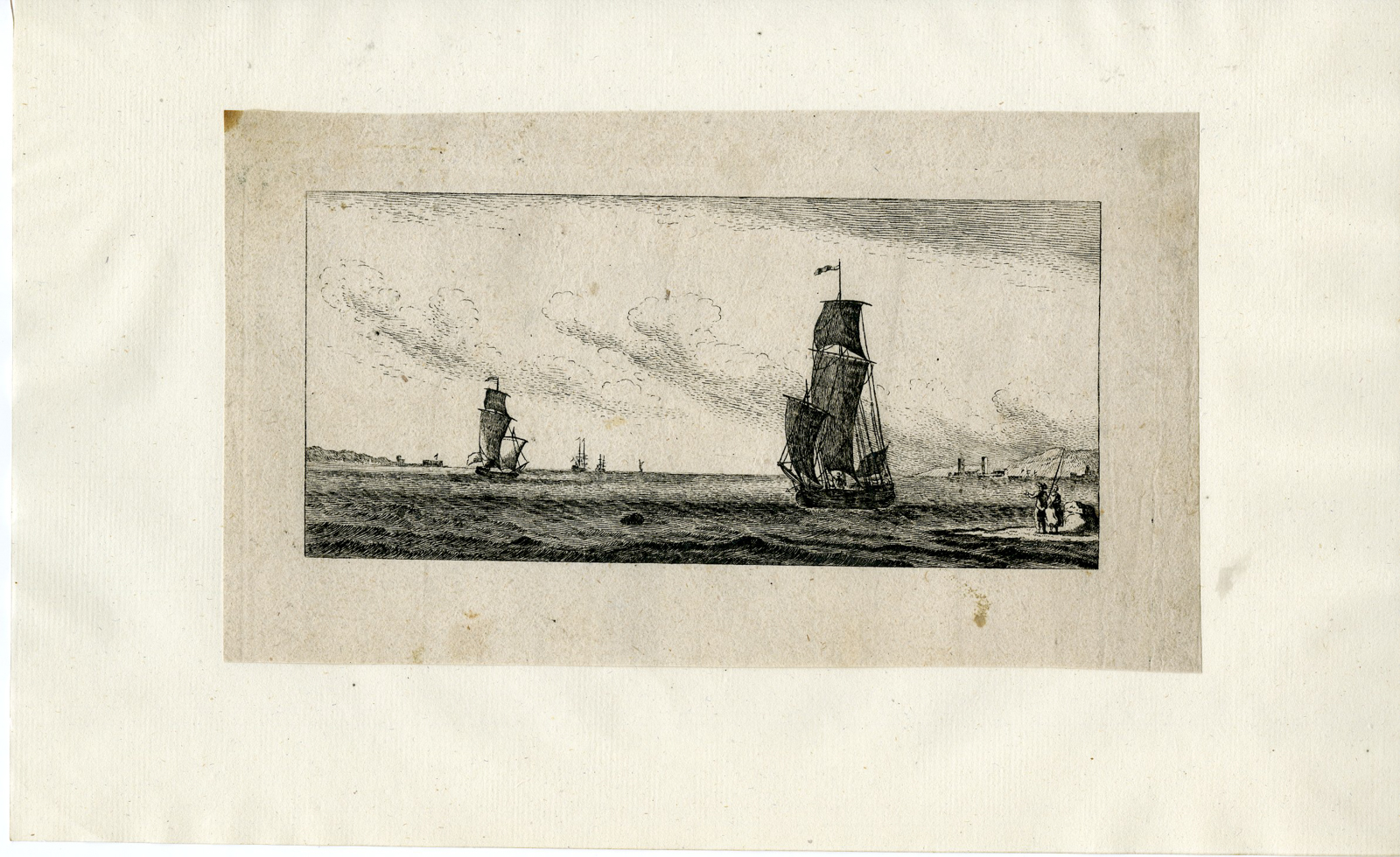 , Antique Master Print-SAILING-SHIPS-COASTAL-VIEW-Anonymous-17th c., Pictura Antique Prints