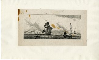 Antique Master Print-SAILING-SHIP-AND-FORTRESS-COAST-Anonymous-17th c.