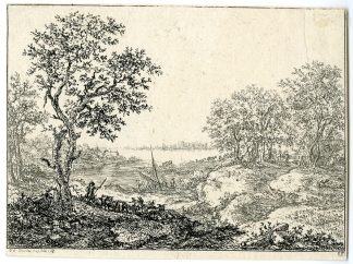 Antique Master Print-PASTORAL-RIVER-LANDSCAPE-Hagedorn-1765