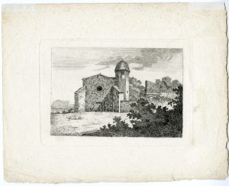 Rare-Antique Master Print-SWISS-LANDSCAPE-ETCHING-CHAPEL-Rietmann-c.1830