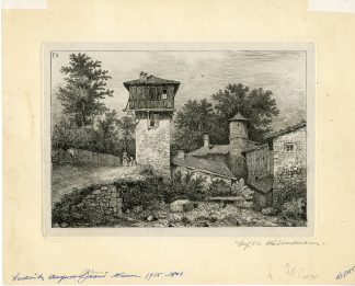 Antique Master Print-FRENCH-ETCHING-TOWER-RURAL-SCENE-Boglover-1833