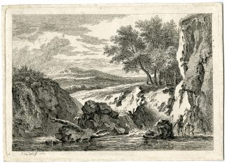 Rare-Antique Master Print-RIVER-FISHERMEN-WATERFALL-AUSTRIA-Heideloff-1792