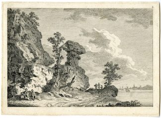 Rare-Antique Master Print-NORMANDY-COASTAL LANDSCAPE-SAILBOATS-Hackert-1766