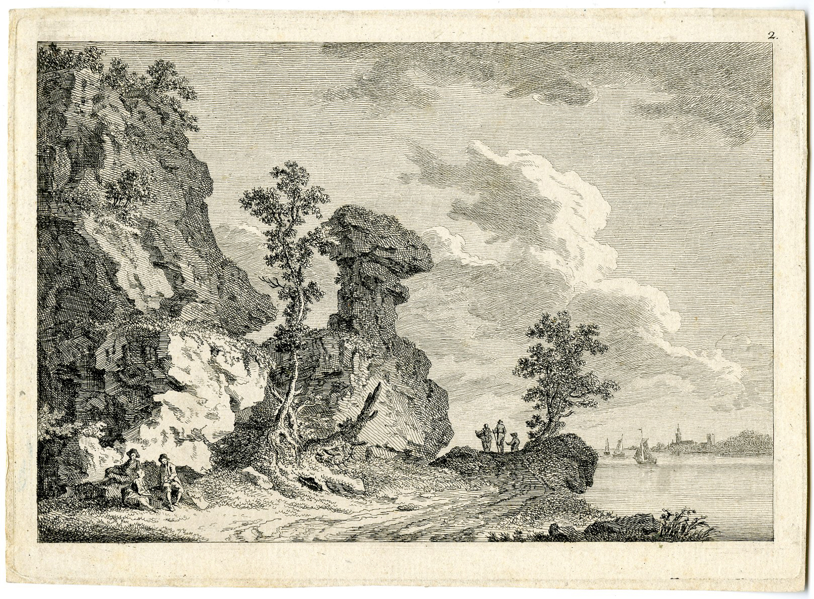 , Rare-Antique Master Print-NORMANDY-COASTAL LANDSCAPE-SAILBOATS-Hackert-1766, Pictura Antique Prints