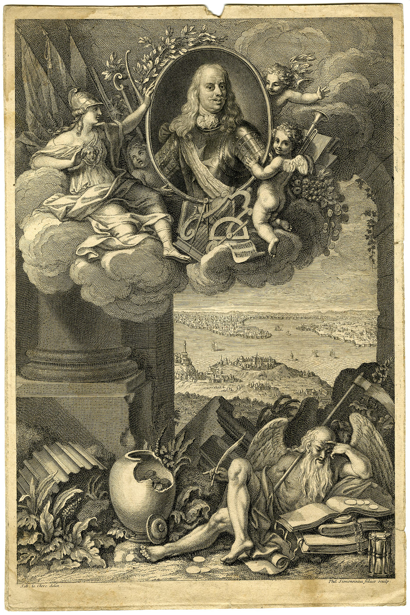 , Antique Master Print-COSIMO III-MEDICI-PORTRAIT-TIME-Simonneau-Le Clerc-c.1700, Pictura Antique Prints