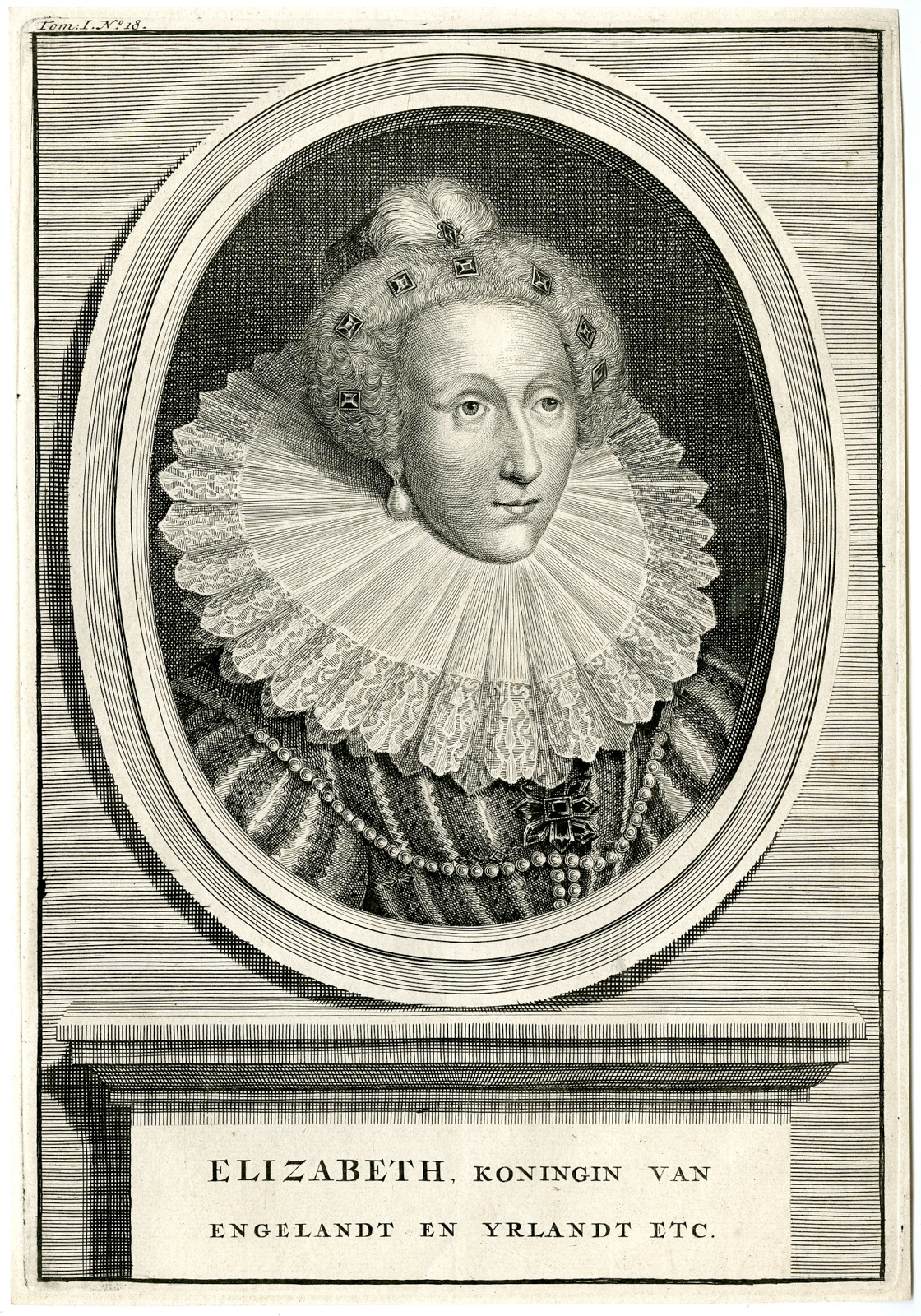 , Antique Print-ELIZABETH-QUEEN-ENGLAND-PORTRAIT-Picart-1730, Pictura Antique Prints