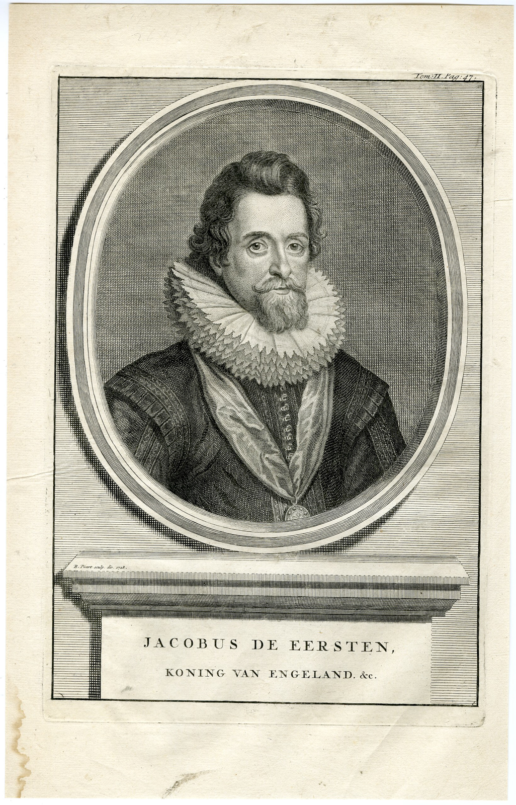 , Antique Print-JAMES-I-KING-JACOBUS-DE-EERSTEN-Picart-Van Dyck-1730, Pictura Antique Prints