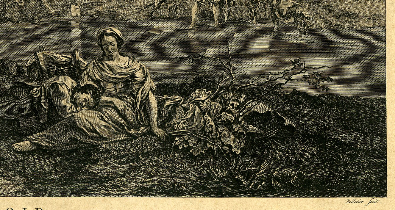 , Antique Master Print-CATTLE-SHEPHARD-PASTORAL-RUINS-Pelletier-Berchem-1746-1780, Pictura Antique Prints