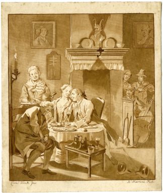 Antique Master Print-INTERIOR-DRINKING COUPLE-MUSICIANS-Martini-Troost-1777-1780