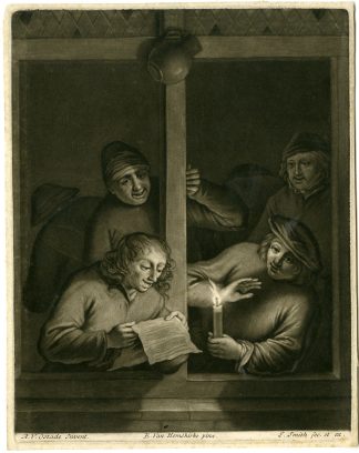 Antique Master Print-FIGURES  AT A WINDOW BY CANDLELIGHT-Smith-Heemskerck-1706