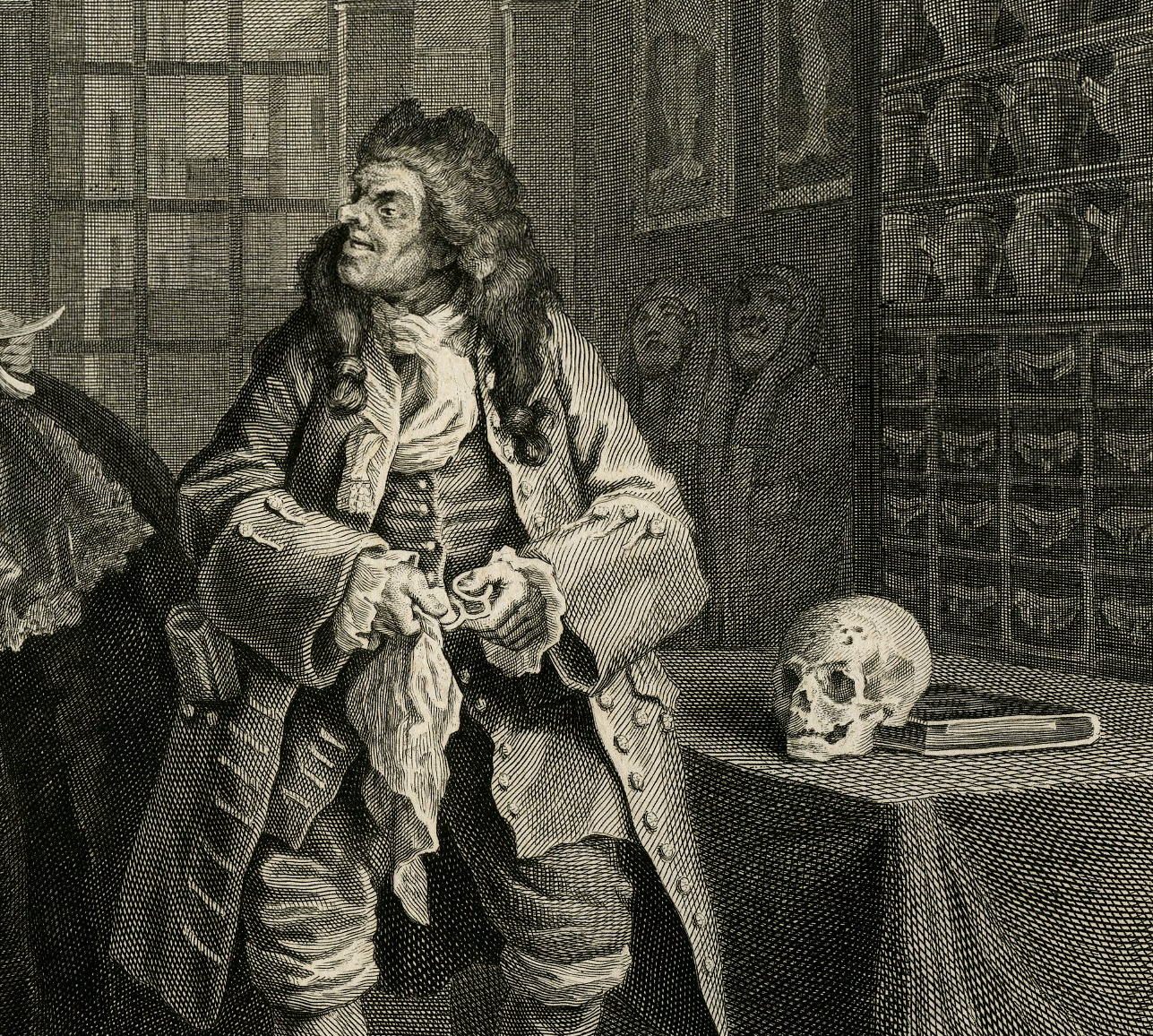 , Antique Master Print-QUACK DOCTER-CURIOSITY CABINET-ALCHEMIST-Baron-Hogarth-1745, Pictura Antique Prints