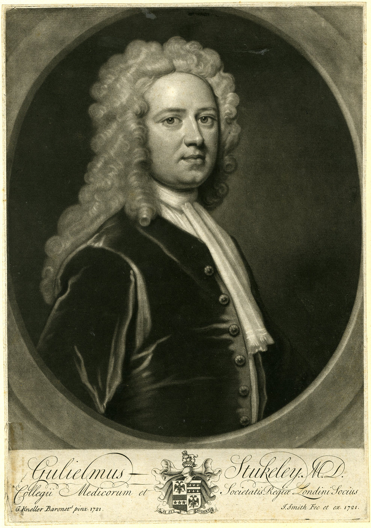 , Antique Master Print-WILLIAM STUKELEY-ARCHEOLOGIST-MEZZOTINT-Smith-Kneller-1721, Pictura Antique Prints