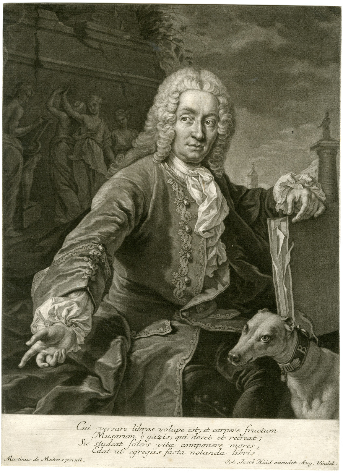, Antique Master Print-ANTONIO DANIELE BERTOLI-PORTRAIT-DOG-Haid-Meitens-1734, Pictura Antique Prints