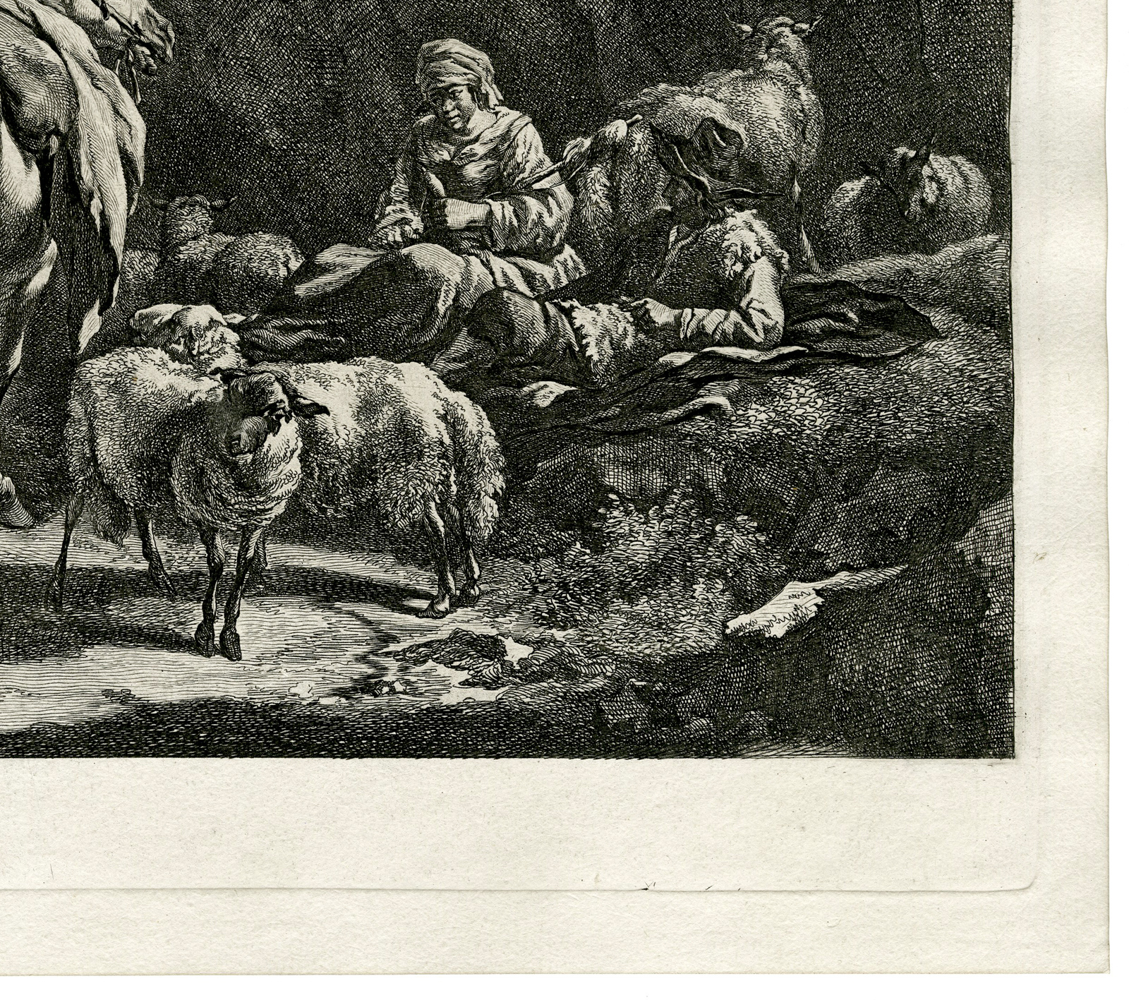 , Antique Master Print-PASTORAL-ROADWAY-SHEPHERD-SHEEP-HORSE-Visscher-Berchem-1660, Pictura Antique Prints