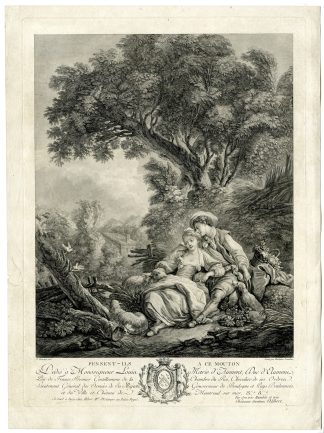 Antique Master Print-ROMANCE-COUPLE-SHEEP-ROCOCO-Jourdan-Boucher-c.1770-1800