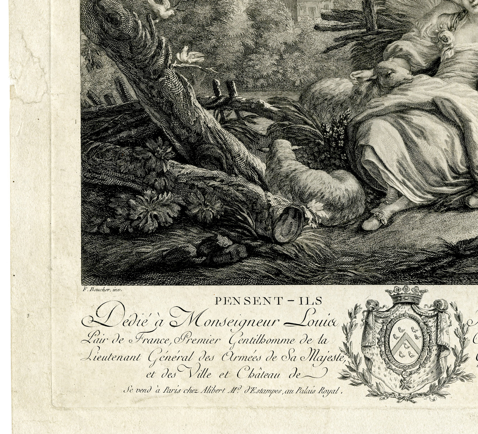 , Antique Master Print-ROMANCE-COUPLE-SHEEP-ROCOCO-Jourdan-Boucher-c.1770-1800, Pictura Antique Prints