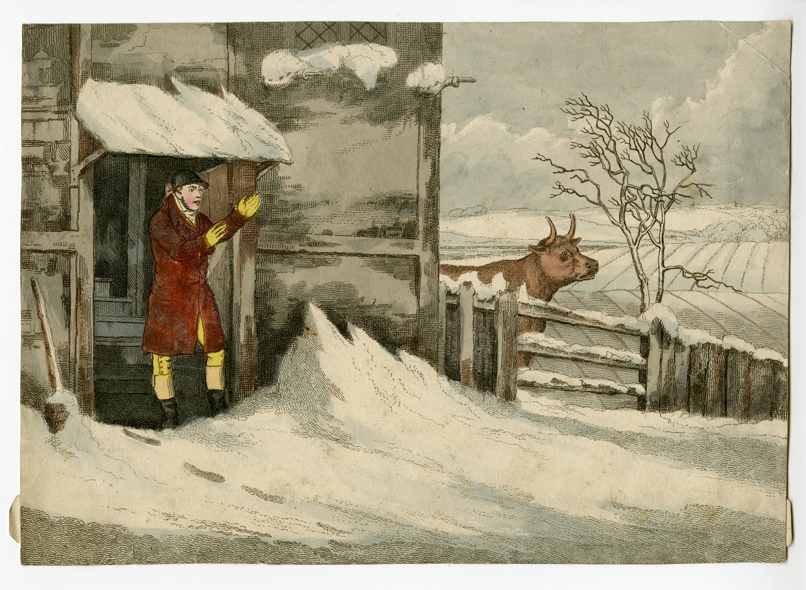 , Antique Print-WINTER-HUNTING-HUMOUR-COUNTRY-SCENE-SNOW-Alken-c.1820-1830, Pictura Antique Prints
