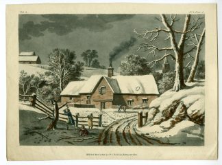 Antique Print-WINTER-COTTAGE-ENGLISH-VILLAGE-SNOW-SCENE-Robinson-1815