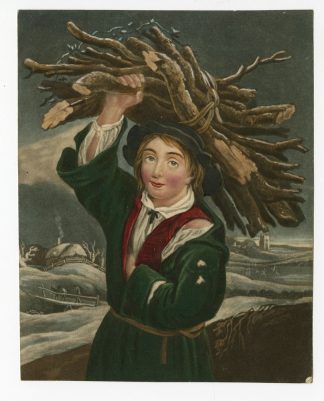 Antique Print-WOOD-BOY-RUSTIC-WINTER-Barker-c.1830-1850