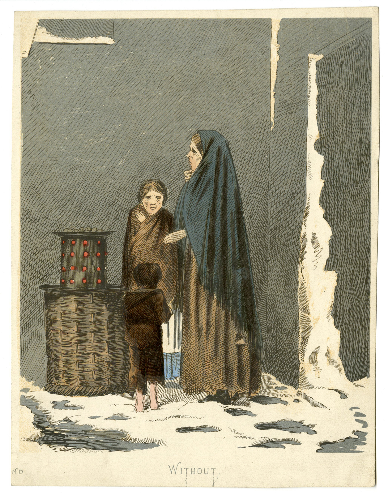 , Antique Print-WITHOUT-VICTORIAN-POVERTY-WINTER-STREET-CHILDREN-Gray-1865, Pictura Antique Prints