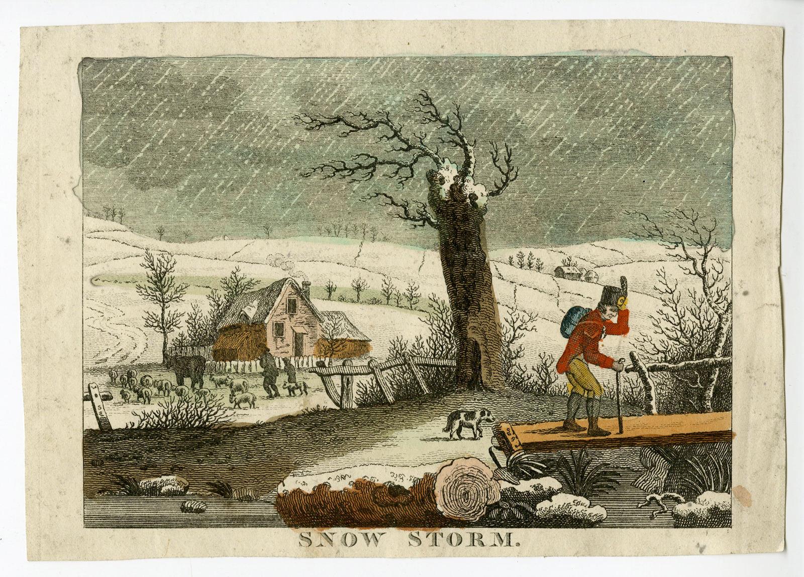, Antique Print-SNOW-STORM-WINTER-SOLDIER-TRAVELER-FOLK-PRINT-Anonymous-c.1830, Pictura Antique Prints