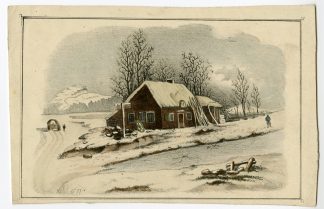 Antique Print-WINTER-INN-COTTAGE-GW-LANDSCAPE-ROAD-MOUNTAIN-Anonymous-c.1850
