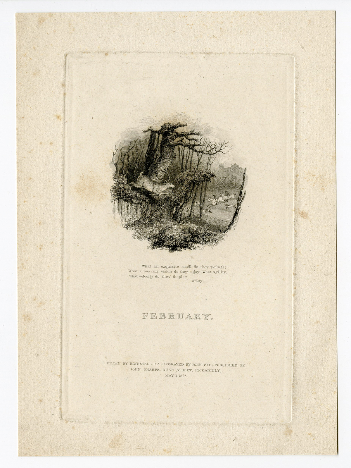 , Antique Print-FEBRUARY-FOXHUNT-WESTALL-Pye-Westall-1823, Pictura Antique Prints