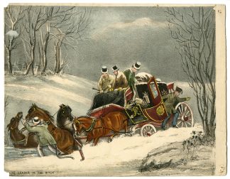 Antique Print-WINTER-COACHING-SATIRE-HORSE-DITCH-VICTORIAN-Anonymous-c.1850