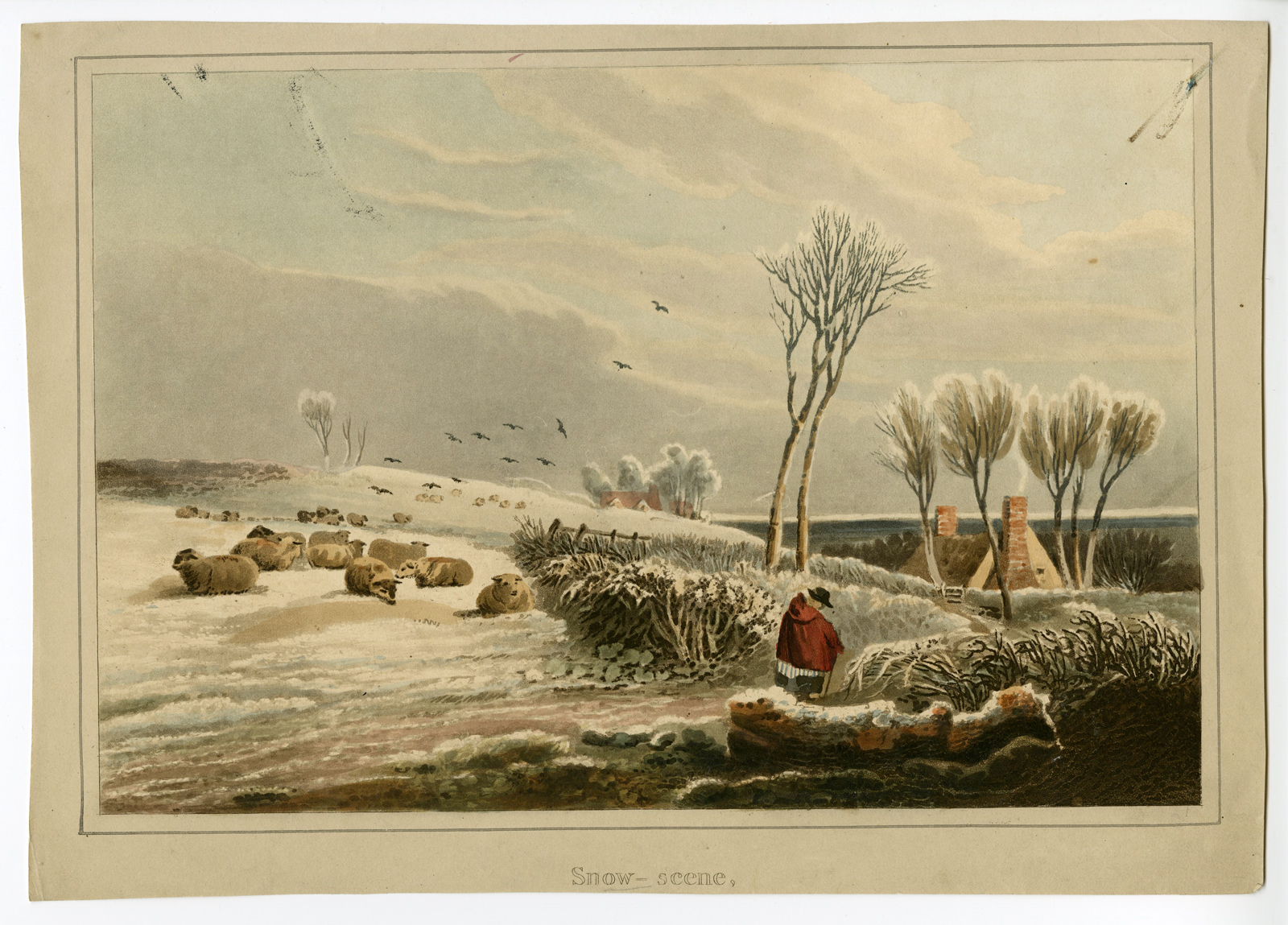 , Antique Master Print-SNOW-SCENE-SUSSEX-WINTER-Reeve-Cox-1840, Pictura Antique Prints
