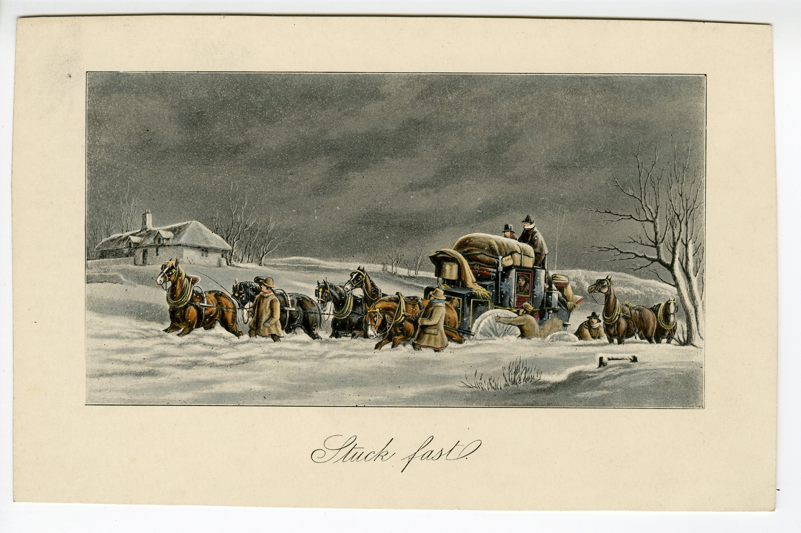 , Antique Print-STUCK-FAST-COACH-WINTER-Henderson-20th c., Pictura Antique Prints